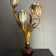Midcentury Hollywood Regency Florentine gilt metal flower table lamp, 60s.