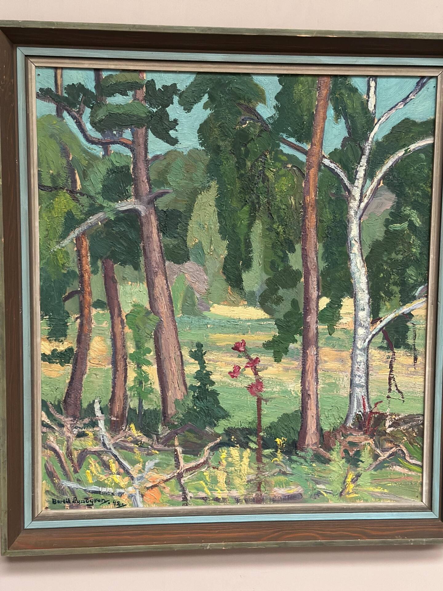 Huile su panneau suédoise – « Forêt » par Bertil Lundgren (1900–1979)