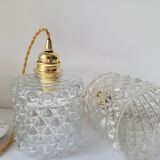 Duo of molded glass pendant lights