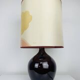 Purple ceramic ball lamp 55 cm from the 60s, silk lampshade
