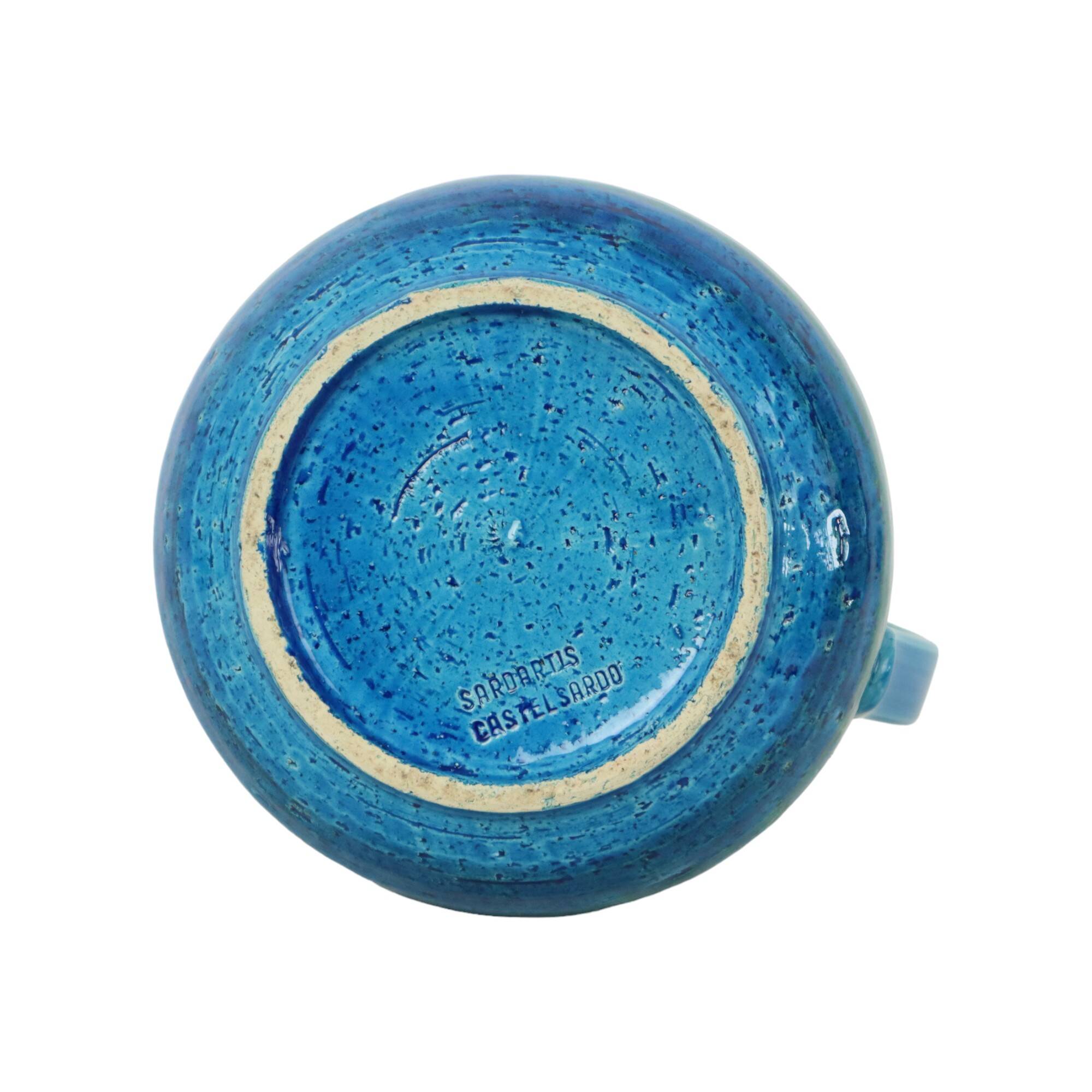 Vase Bitossi Aldo Londi, cruche à oreilles, faïence bleue de Rimini, Italie, années 60