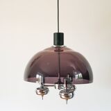 Three-branched chandelier in smoked plexi and chrome, Space Age, 1970