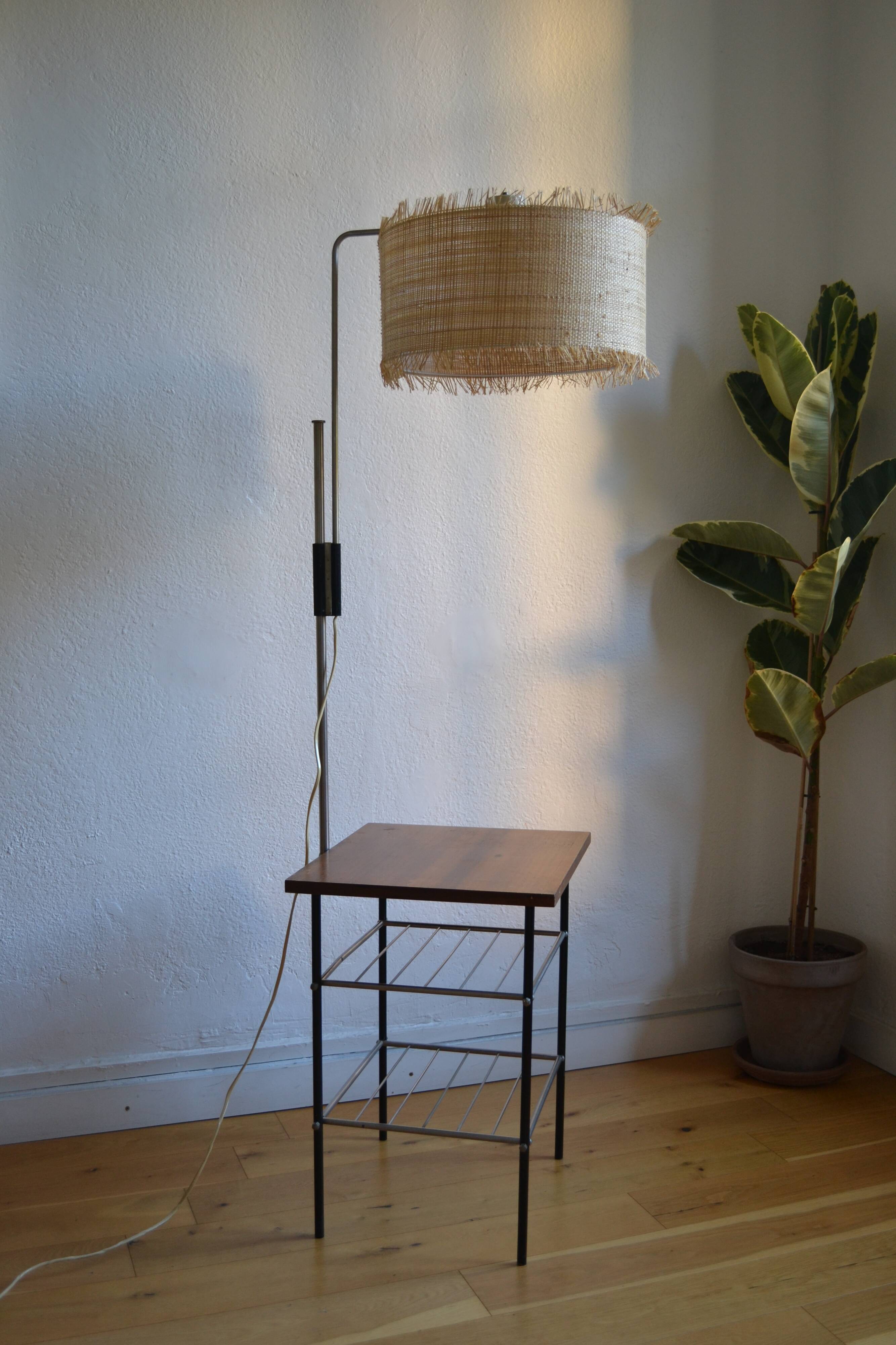 Vintage modernist reading floor lamp with table Poland 1960