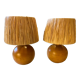 Pair of bedside lamps made of wood and vintage raffia