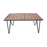 Coffee table in rattan wicker and painted metal 60s