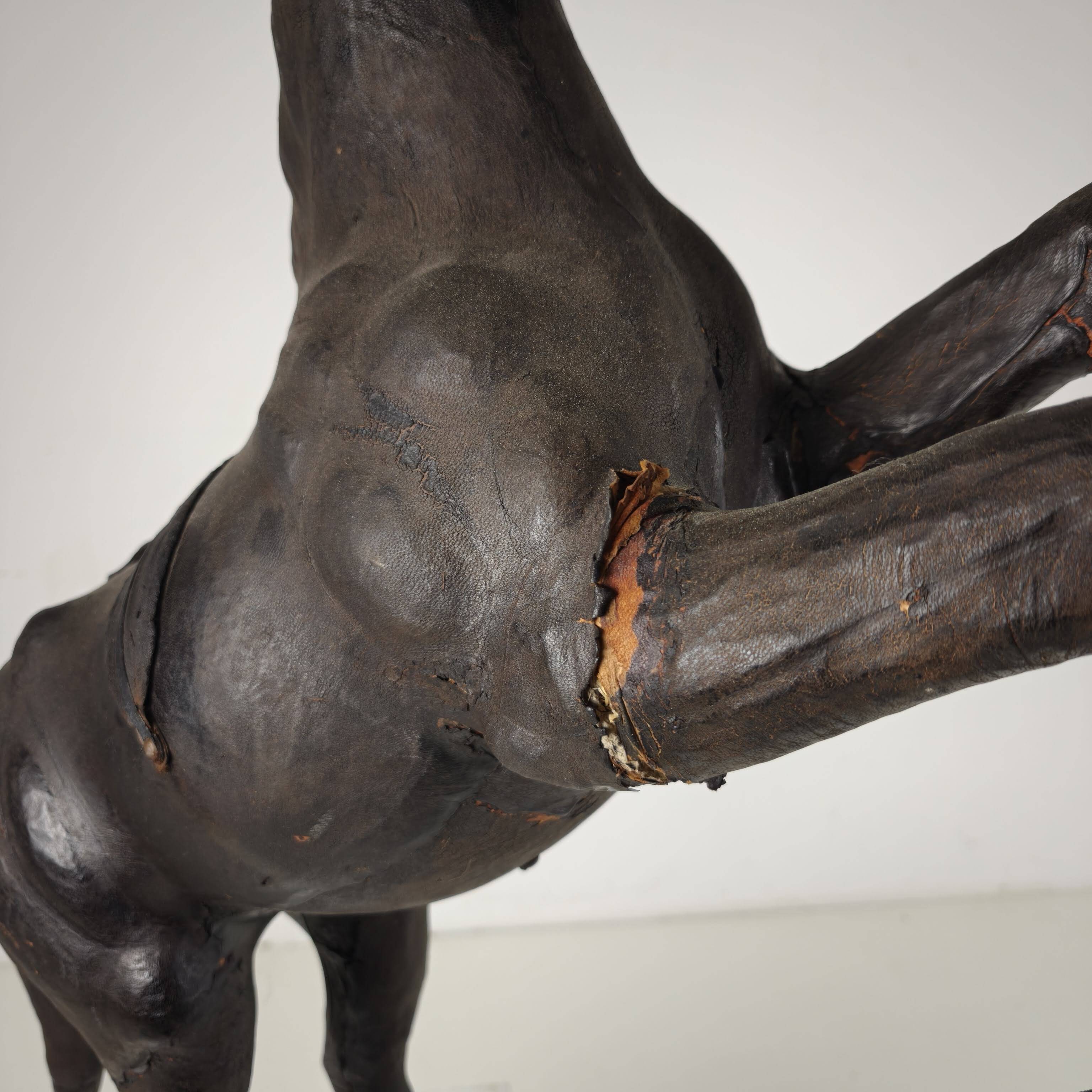 Early 20th Century Antique Leather Horse Sculpture with Glass Eyes