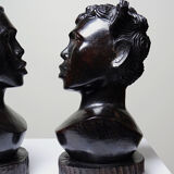 Couple of Malagasy busts in dark exotic wood, carved, craftsmanship from the 1940s to 1970s.