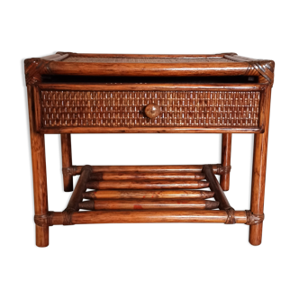 Rattan drawer table, bamboo and braided wicker