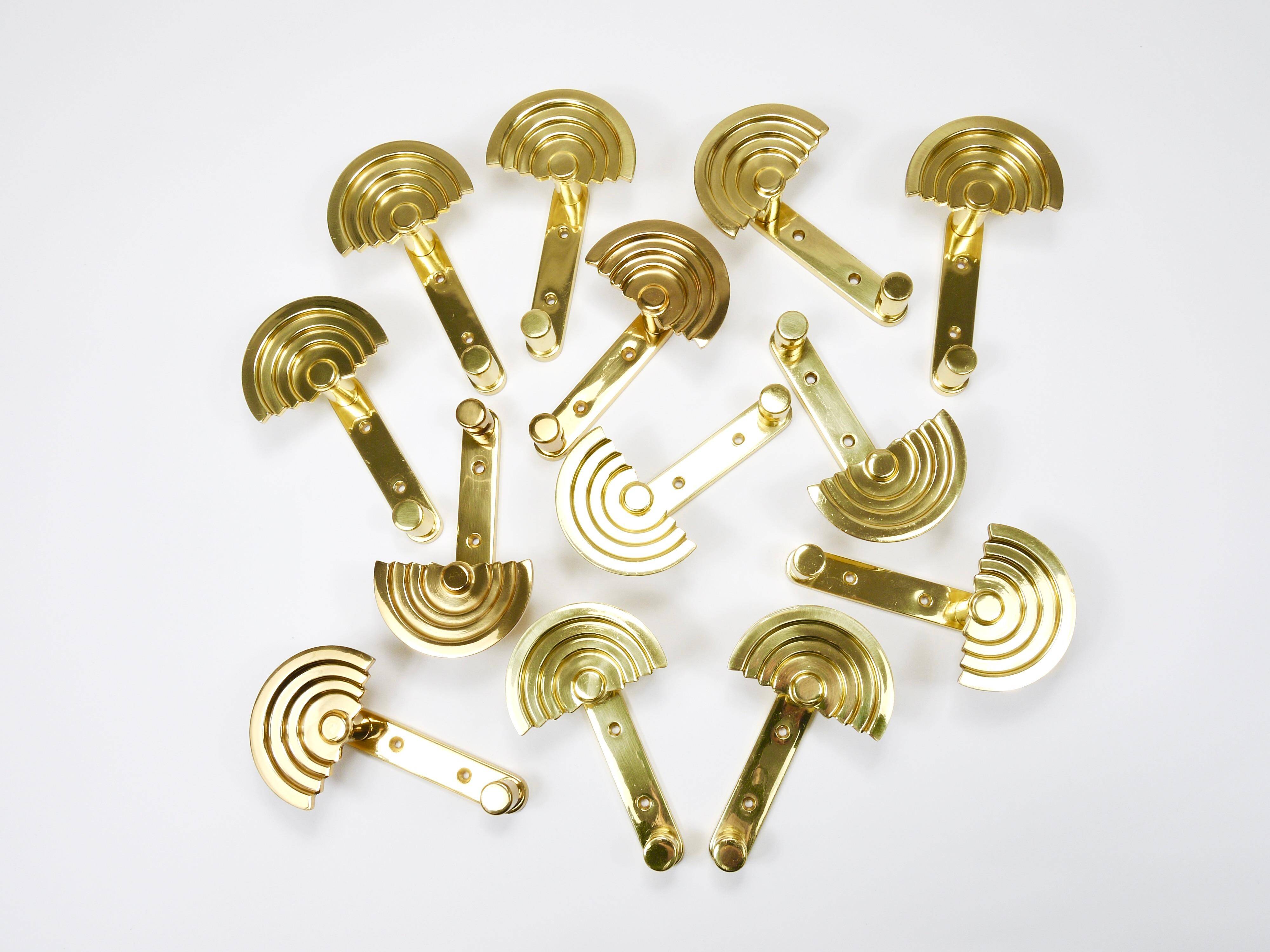 13 Postmodern Brass Wall Hooks by Ettore Sottsass, 1985, Valli & Valli Italy