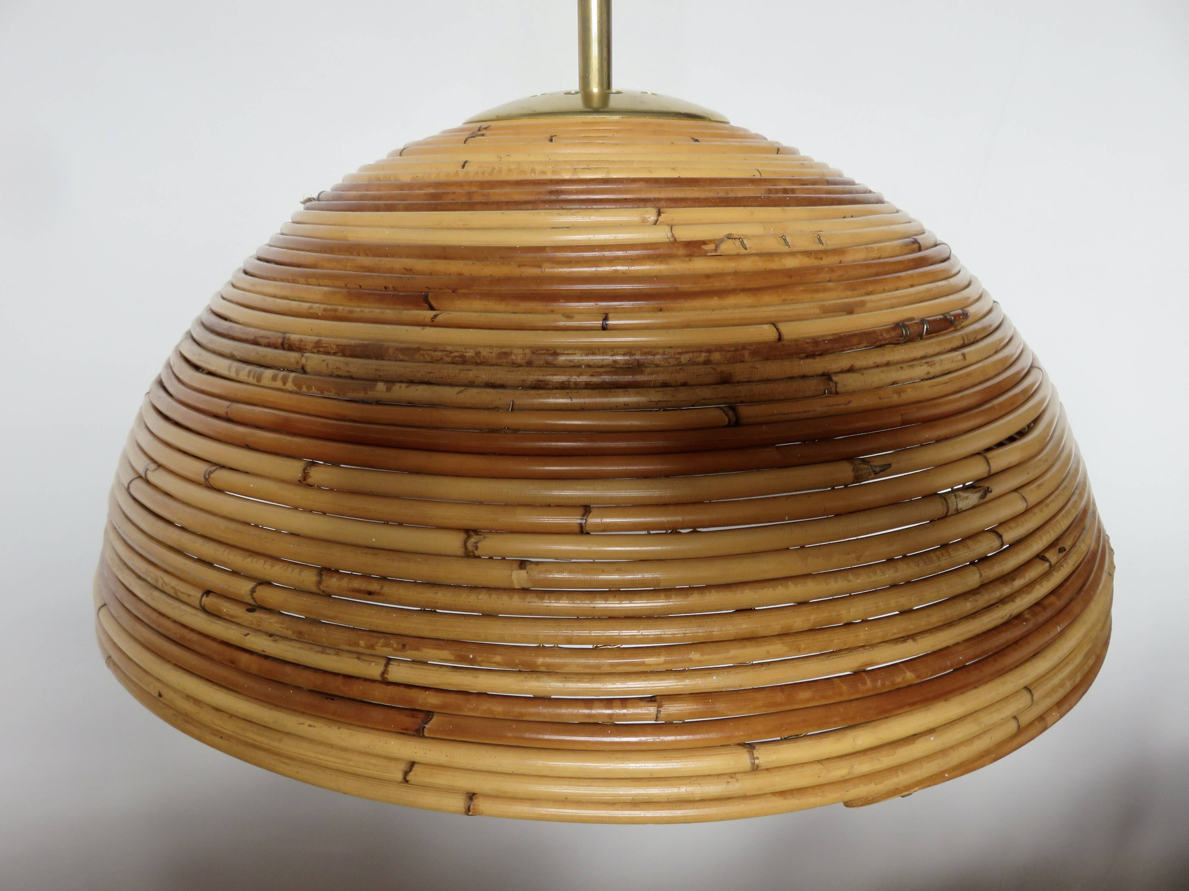 Rattan and brass pendant light 1970