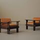 Pair of architect's armchairs in solid wood, France, circa 1970.