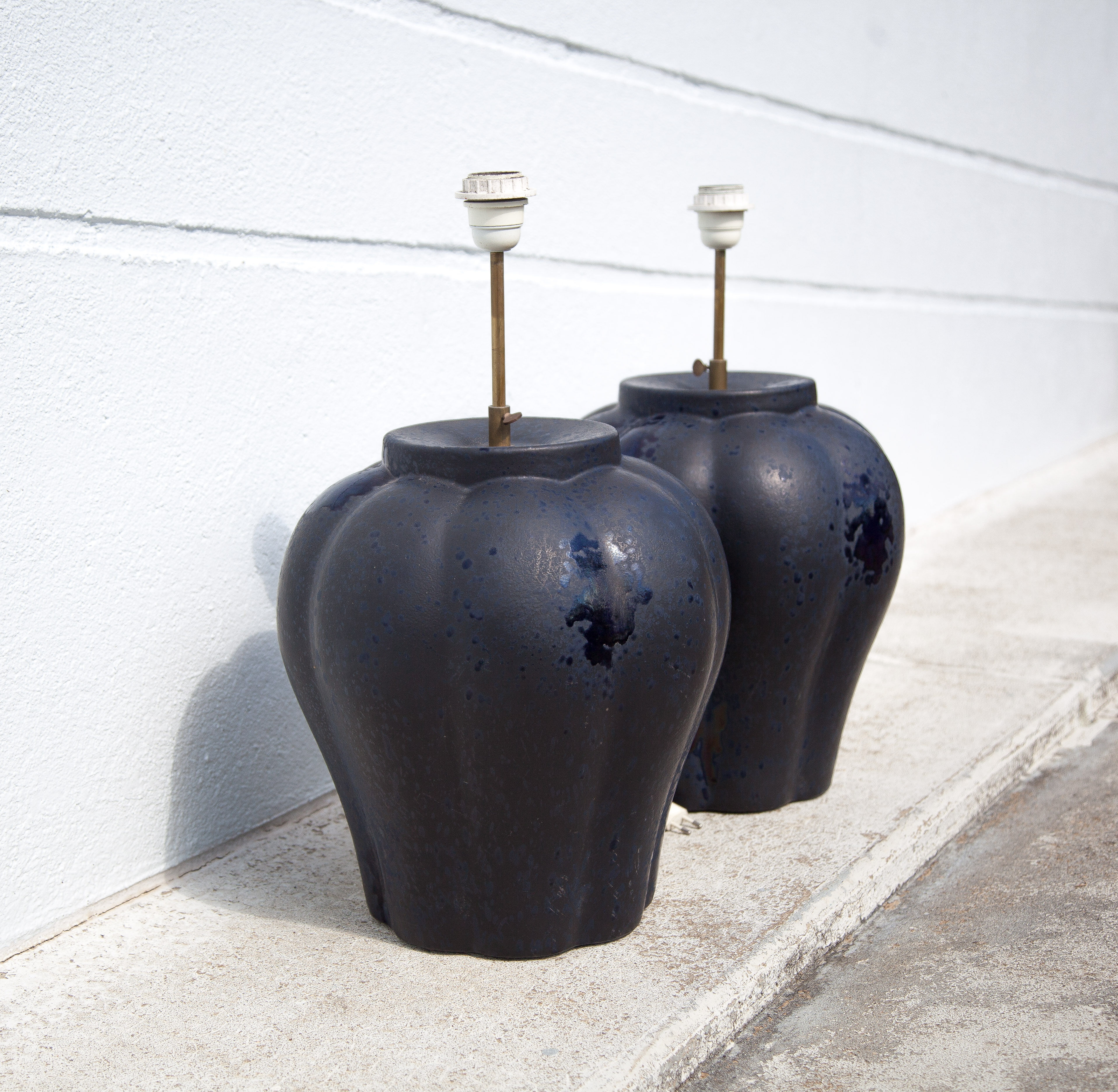 Pair of midnight blue ceramic lamps