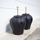 Pair of midnight blue ceramic lamps