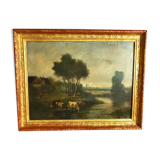 Signed oil on canvas representing a 19th century Barbizon School