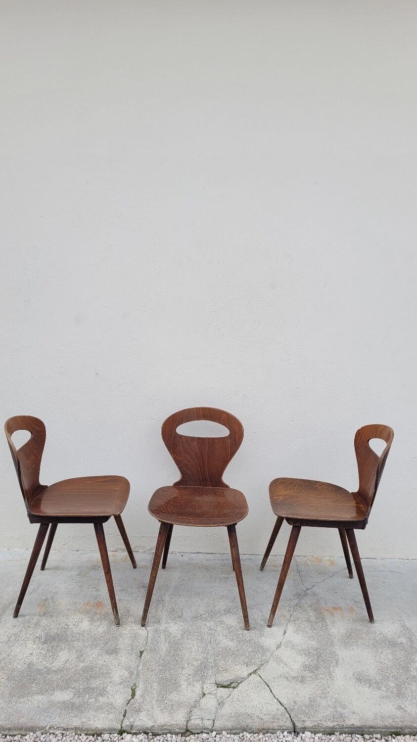 Series of 3 bistro chairs baumann model Fourmi 1950 vintage