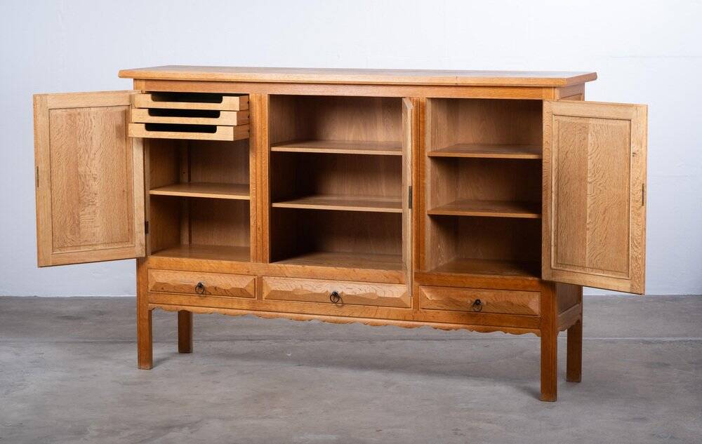 Brutalist Oak Sideboard attributed to Henning Kjærnulf, Denmark, 1960s