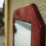 Miroir mural Aldo Tura en cuir de chèvre laqué rouge