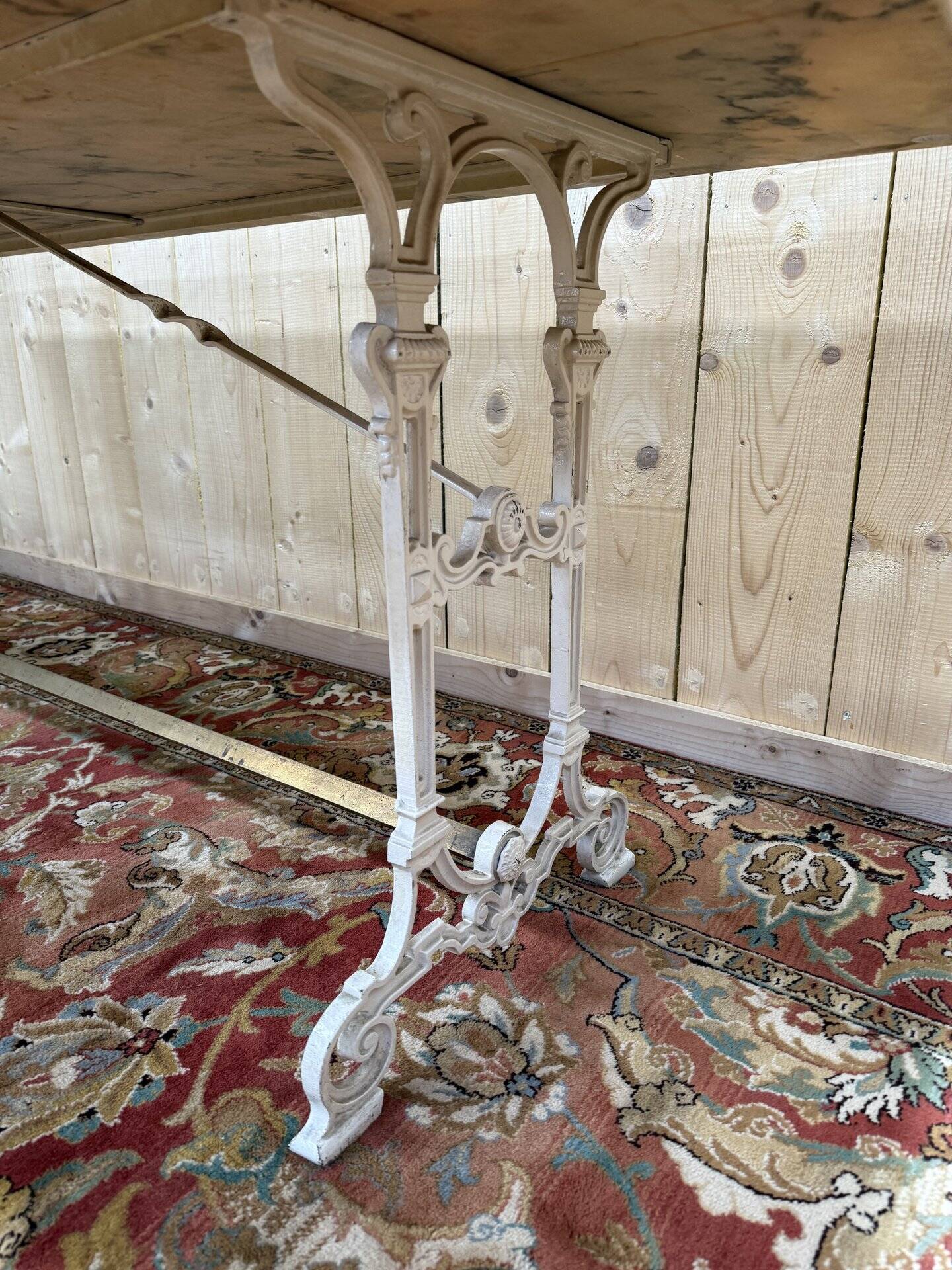 Large Art Nouveau brasserie table in iron and marble