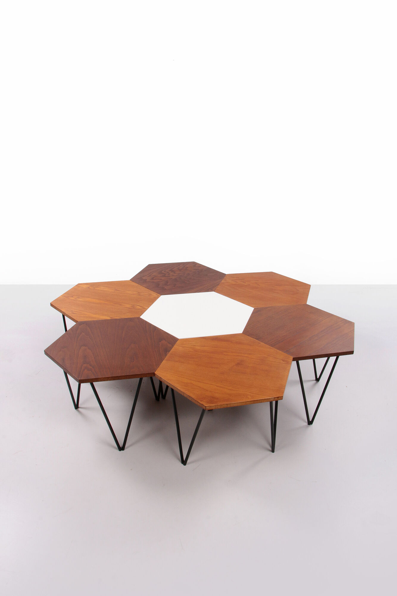 Gio Ponti Set of 7 hexagonal coffee table by ISA Bergamo, 1950 Italy.