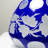 Pair of small crystal vases "overlay" cut with antique blue and white enamel