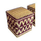 Pouf en rotin et osier bordeaux