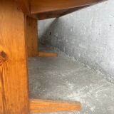 Brutalist Honey-Brown Pine Trestle Dining Table,  1970s France