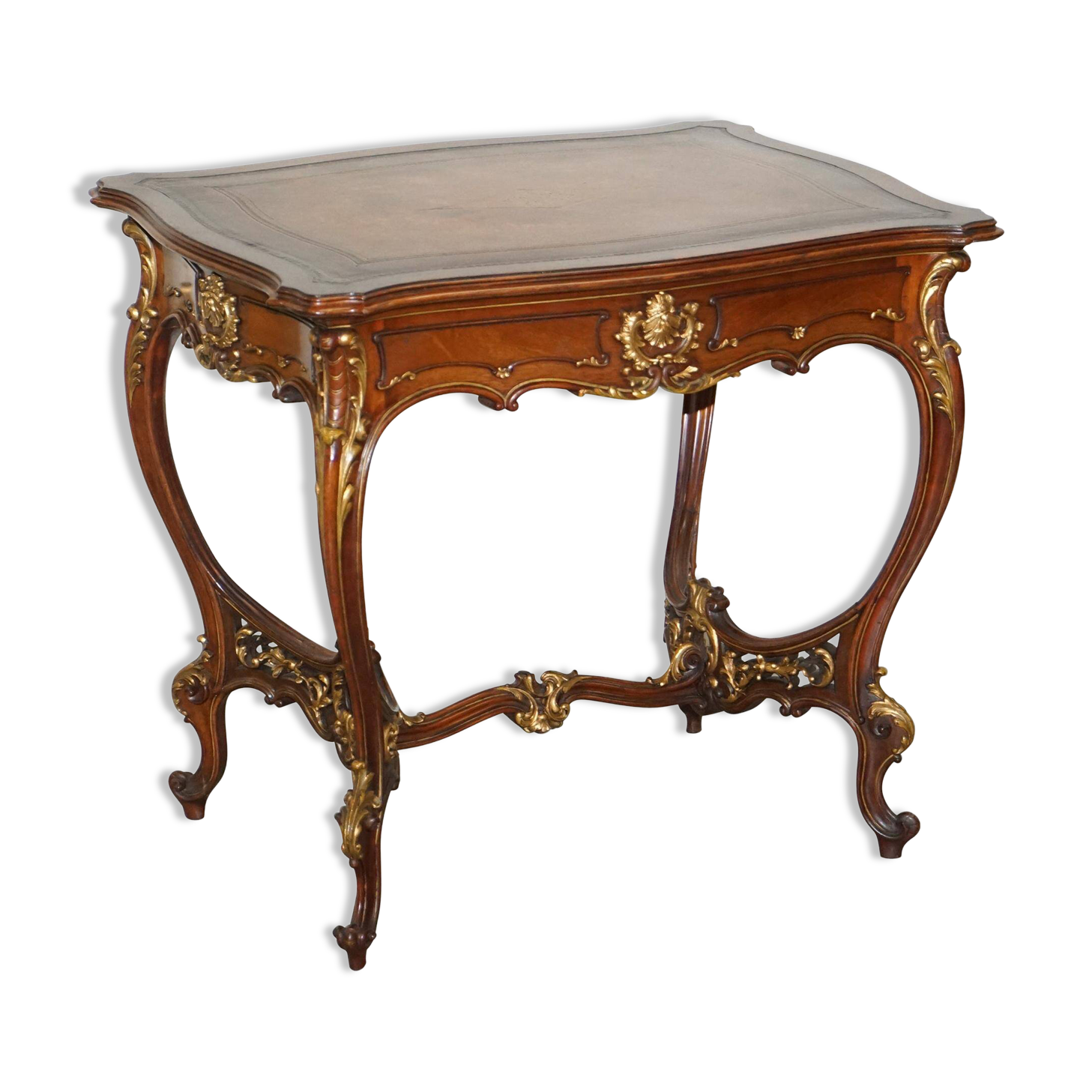 Pine desk with leather and gilding, late Victorian period around 1900.