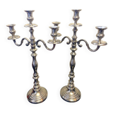 Pair of Candle Holders Candelabra Torch Holders Silver-Plated Metal Art