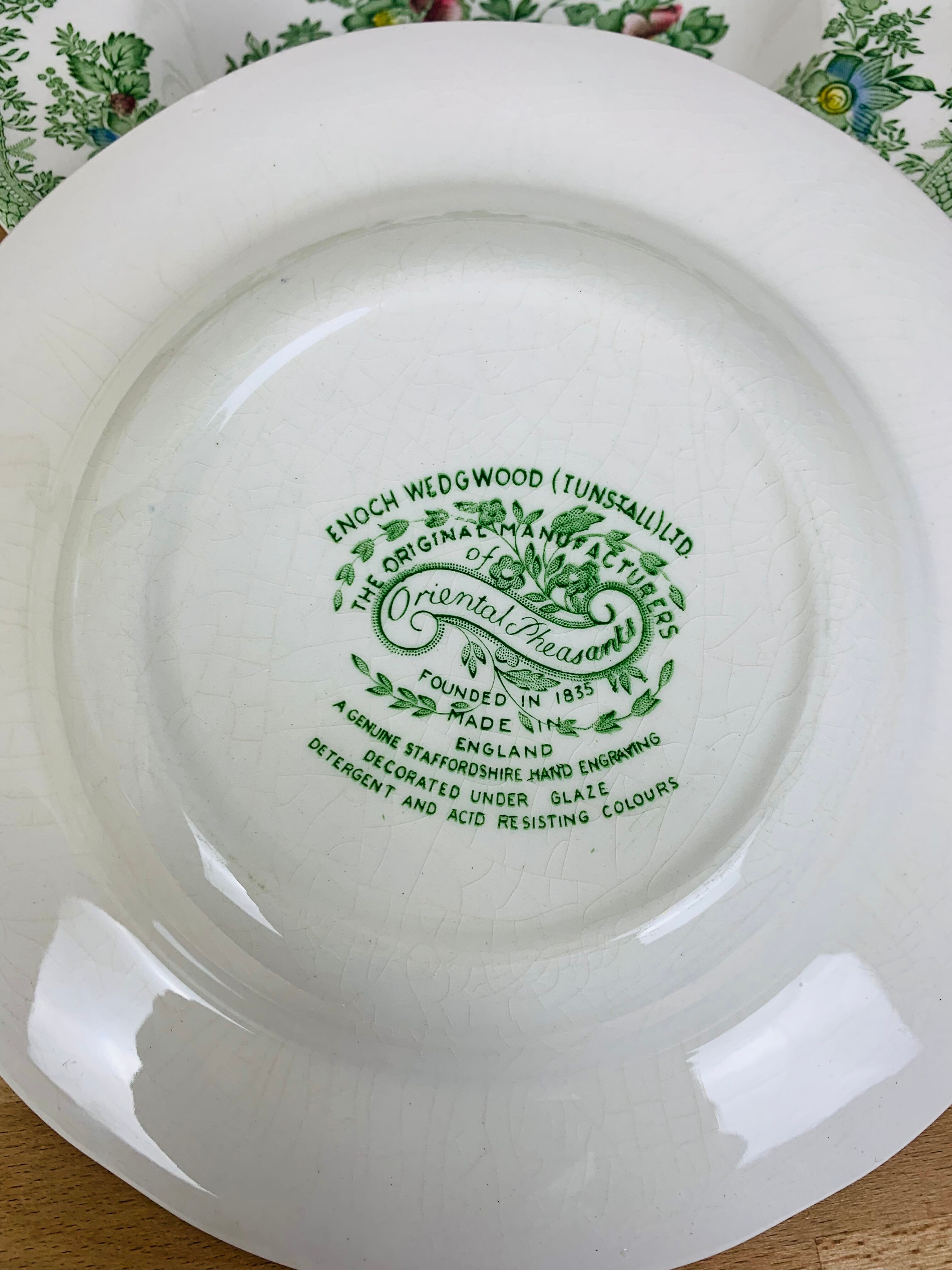 4 assiettes creuses Wedgwood Oriental Pheasants vert