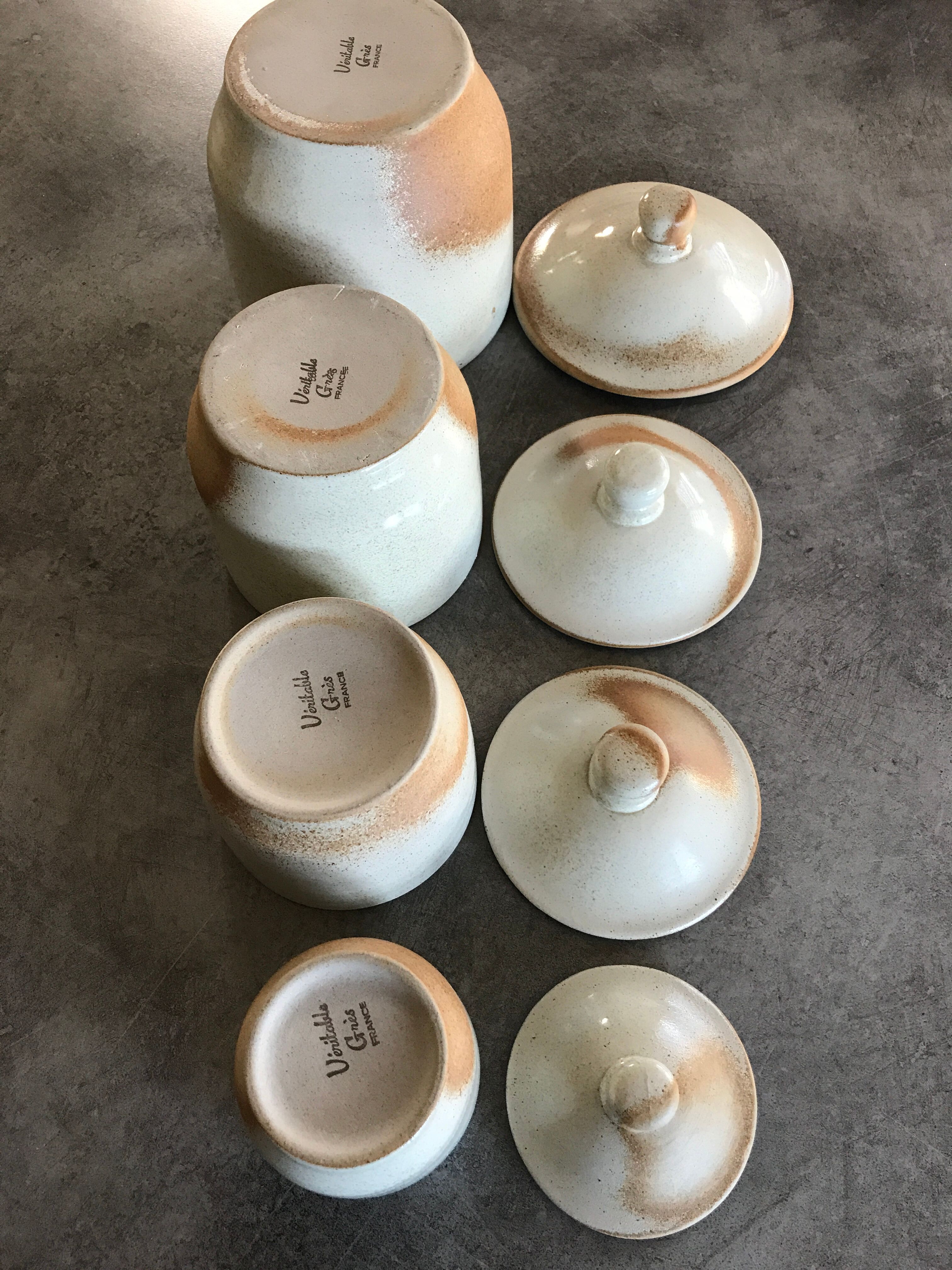 Lot de 4 pots à épices en grès cérame de france beige