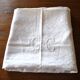 Vintage tablecloth in damask cotton white embroidered monogram CC 160x130 *D9*