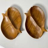Set of 2 handcrafted olive wood fish bowls/dishes - MCM