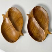 Lot de 2 bols/plats poissons en bois d’olivier artisanaux - MCM