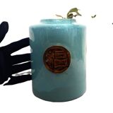 Vase droit en grès émaillé bleu turquoise