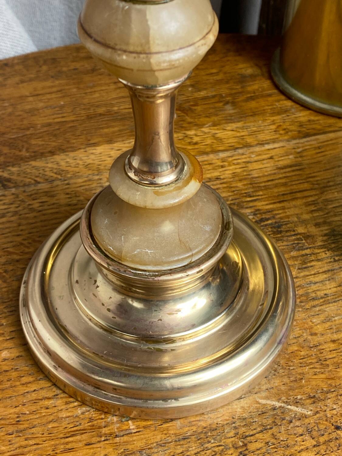 Brass and stone candlestick