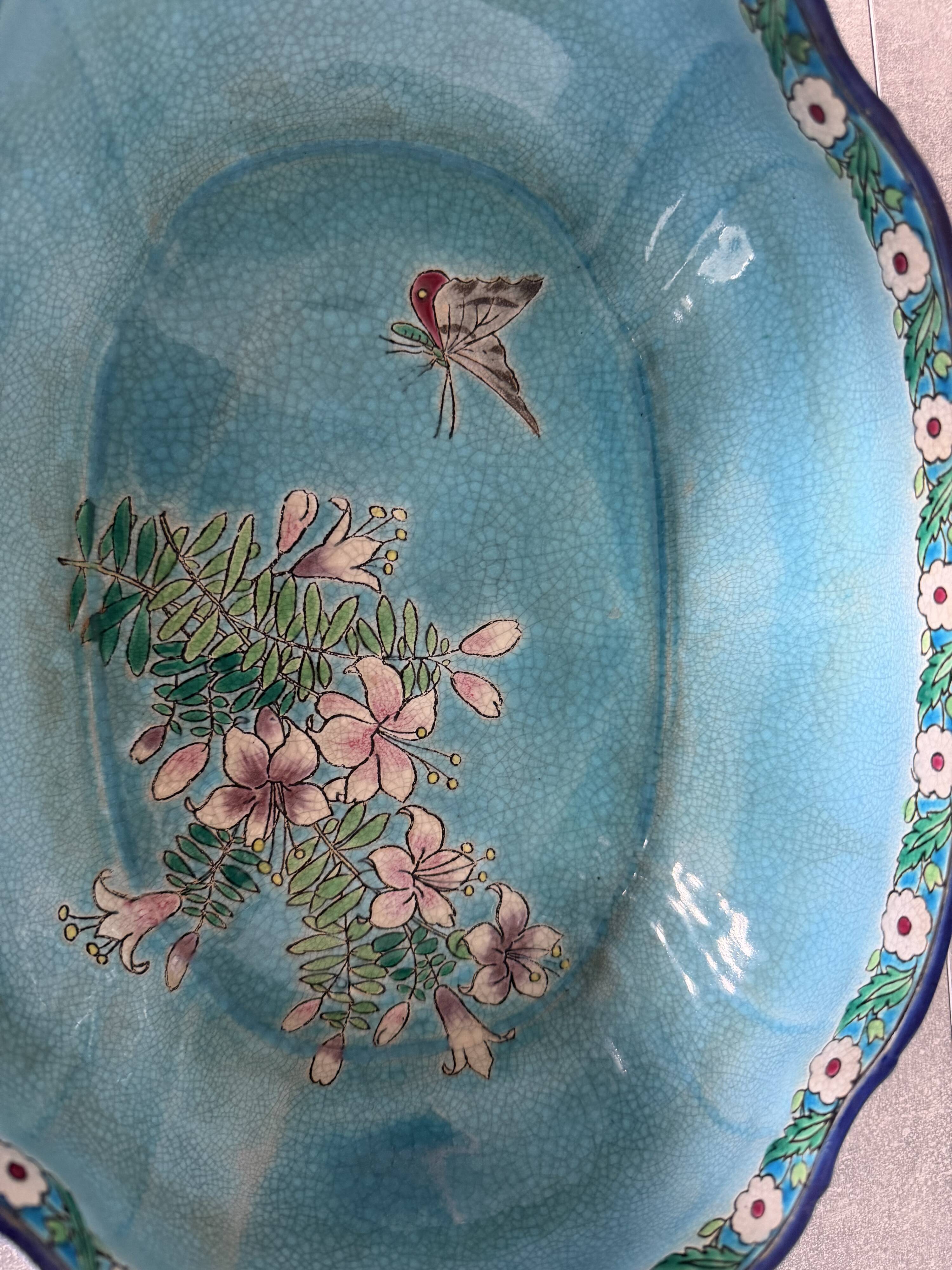 Fruit bowl enamelled by Longwy around 1880