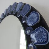 Blue ceramic round mirror 60 70s