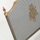 Antique bronze fire screen and fireplace accessories set. Game of seven. France, 1930s