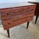 Pair of varnished bedside tables in vintage rosewood veneer 1950