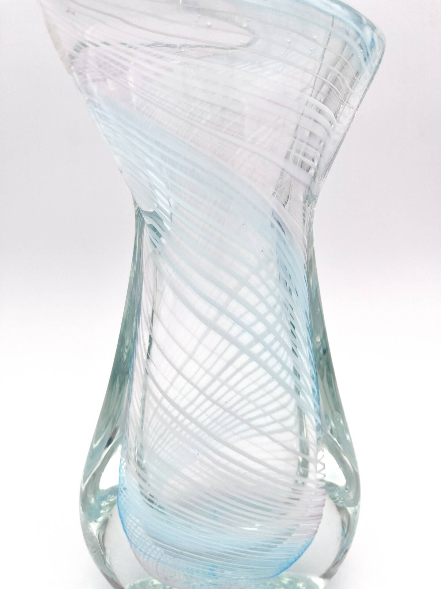 Vase Sculpture Murano Zanfirico Filigree Sommerso Blue Pink White