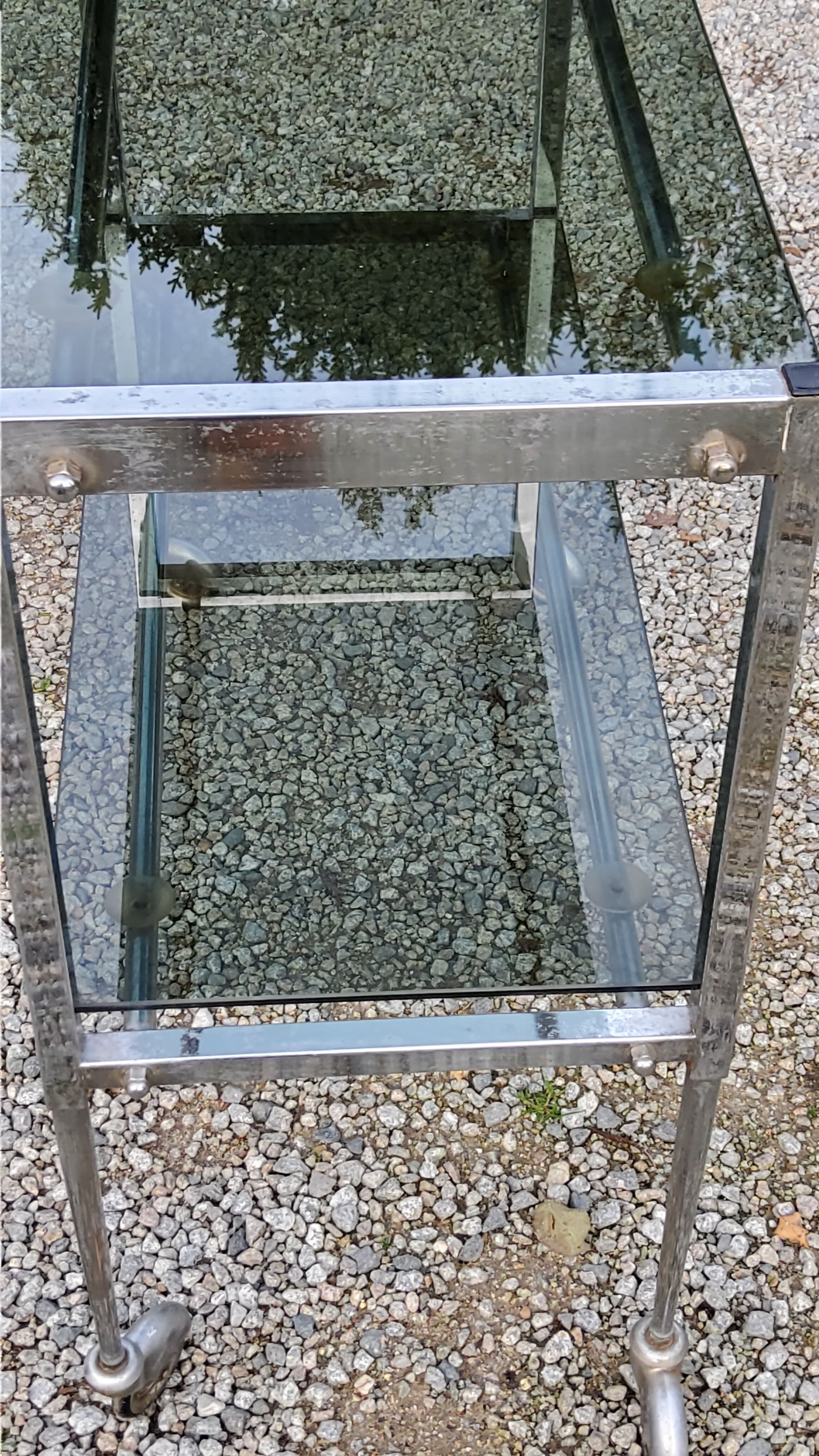 Console service of the 70s double trays smoked glass chrome base