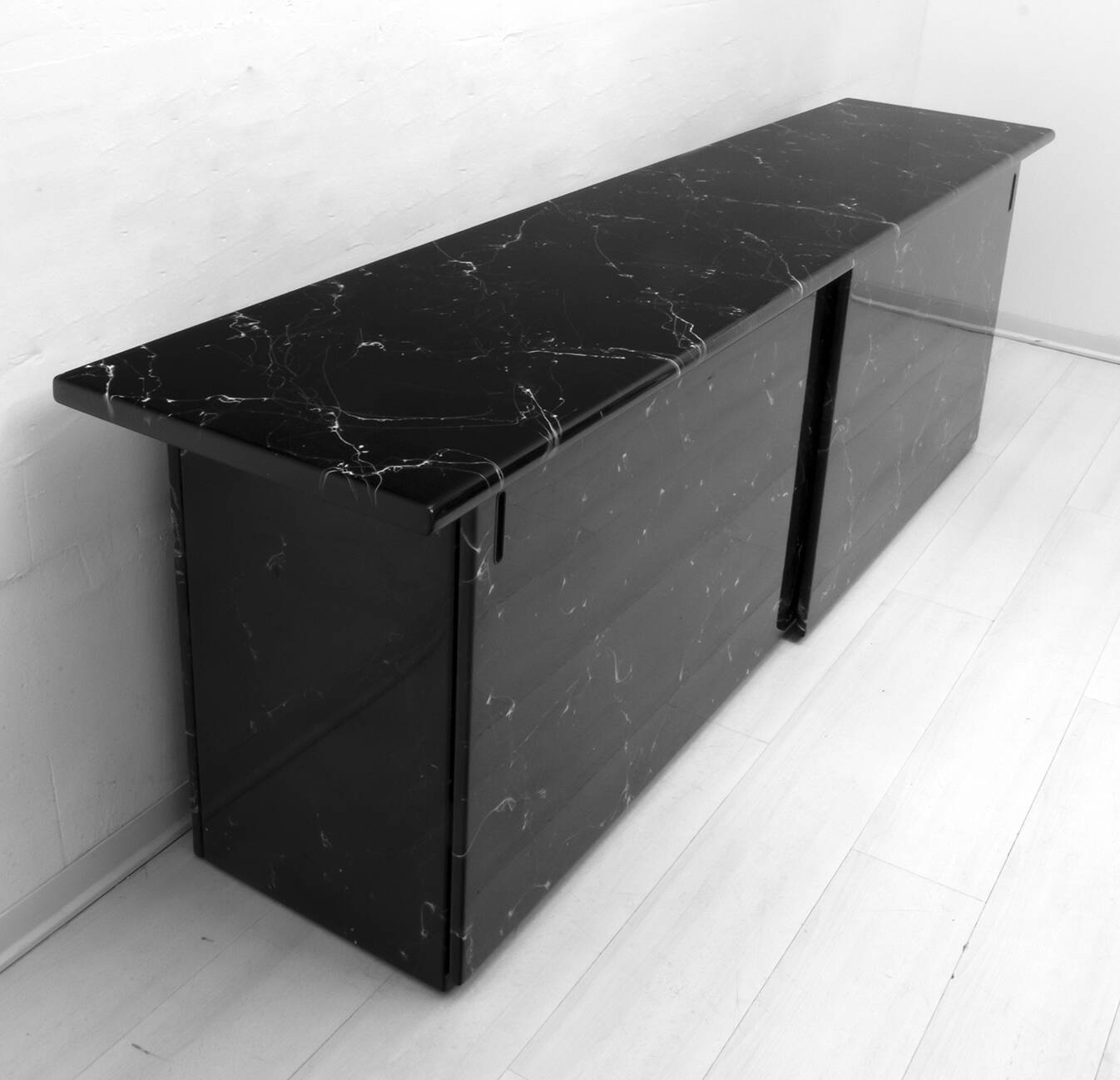 Marquina Black Marble lacquer Italian Post Modern Sideboard, 1980s