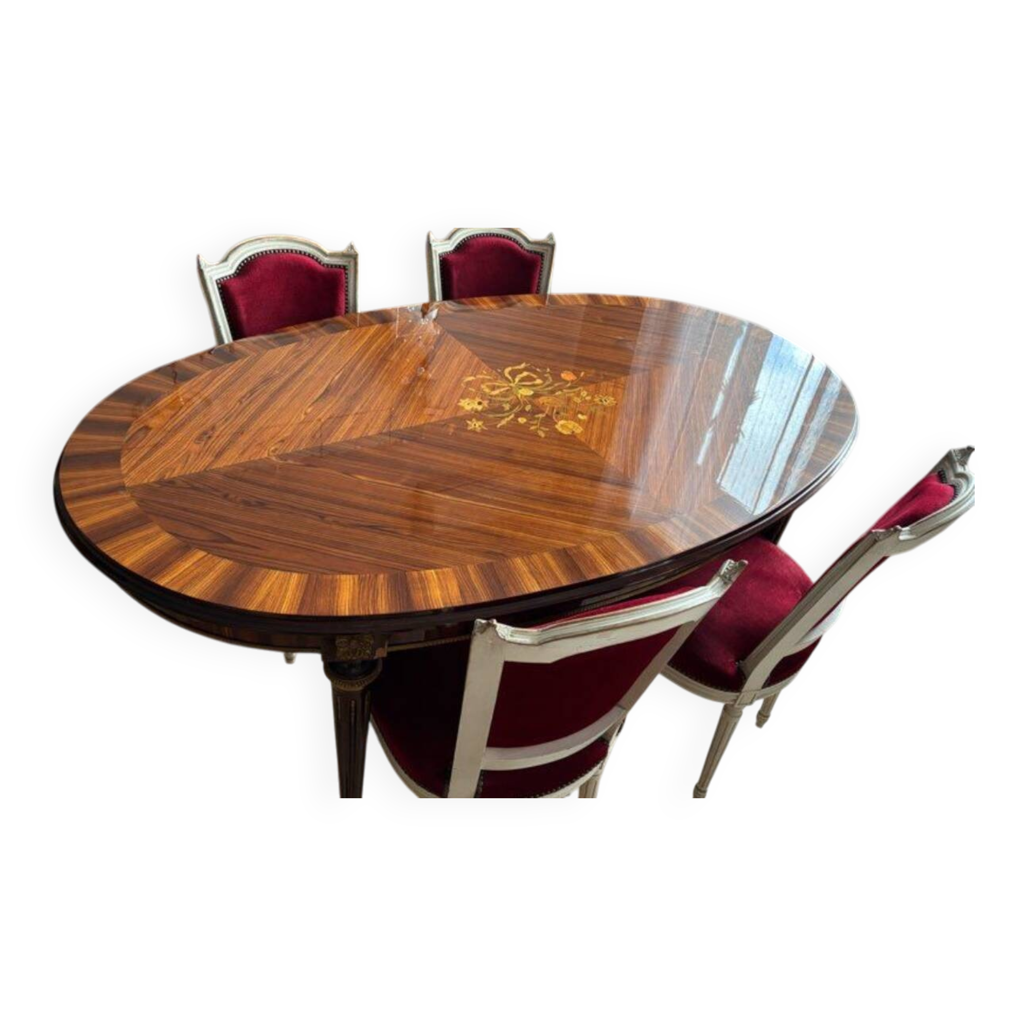 Louis XVI style oval marquetry table – 1.70 m