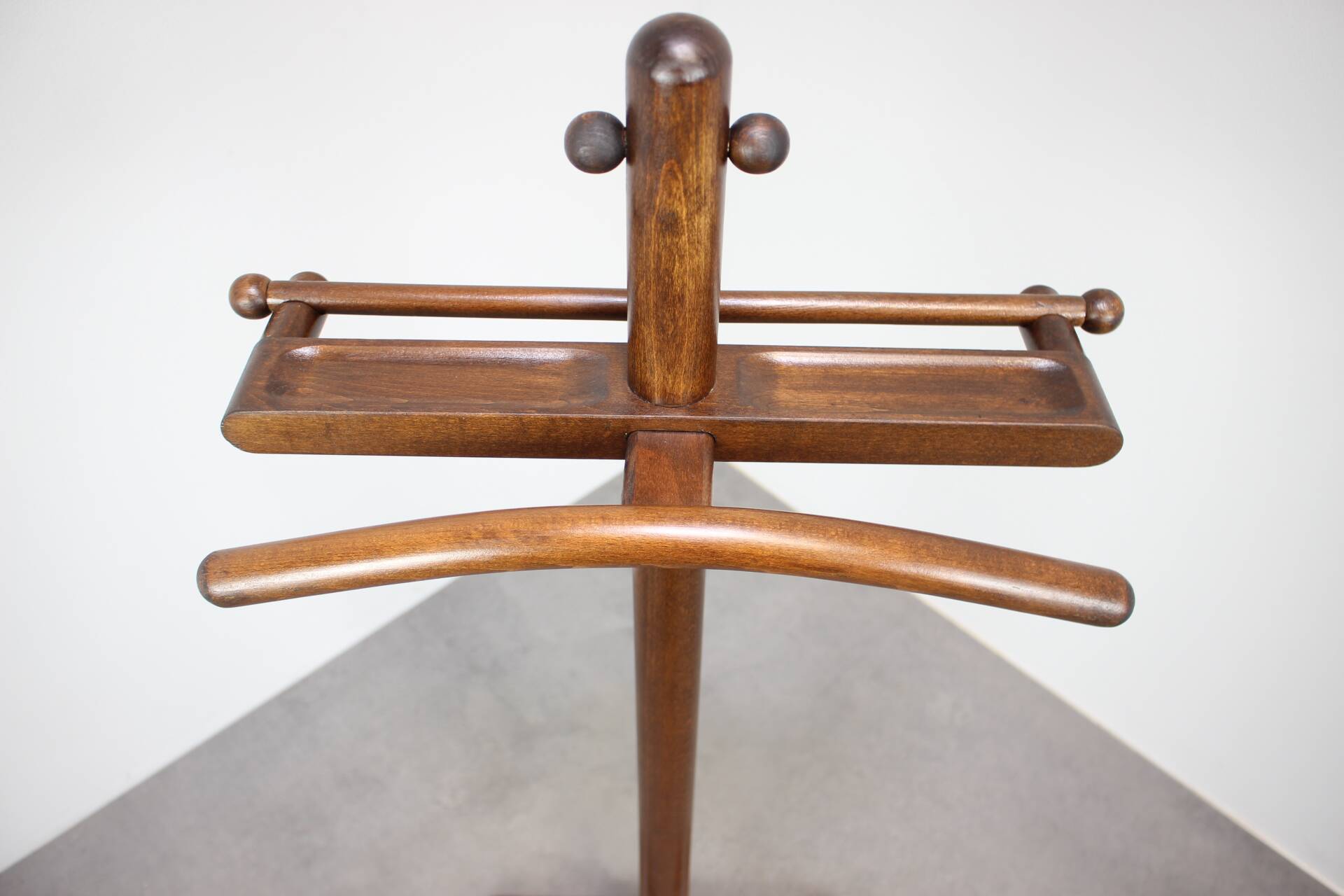 Vintage wooden clothes rack by TON, Czechoslovakia, circa 1960.
