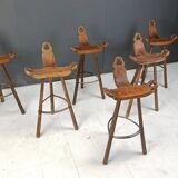 Set of 6 brutalist bar stools, 1960s