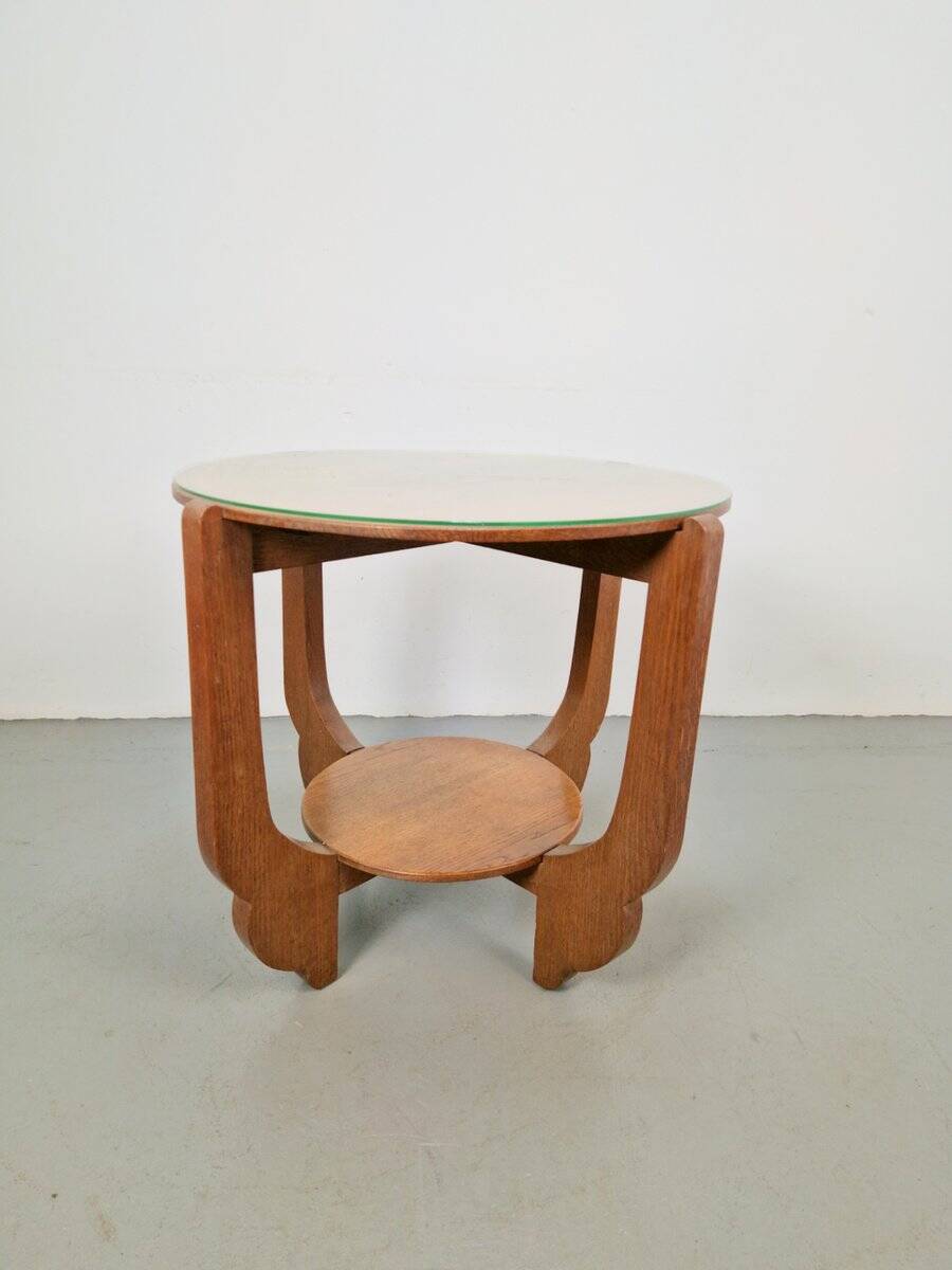 Table d'appoint en chêne rond de style Art Déco, années 1930