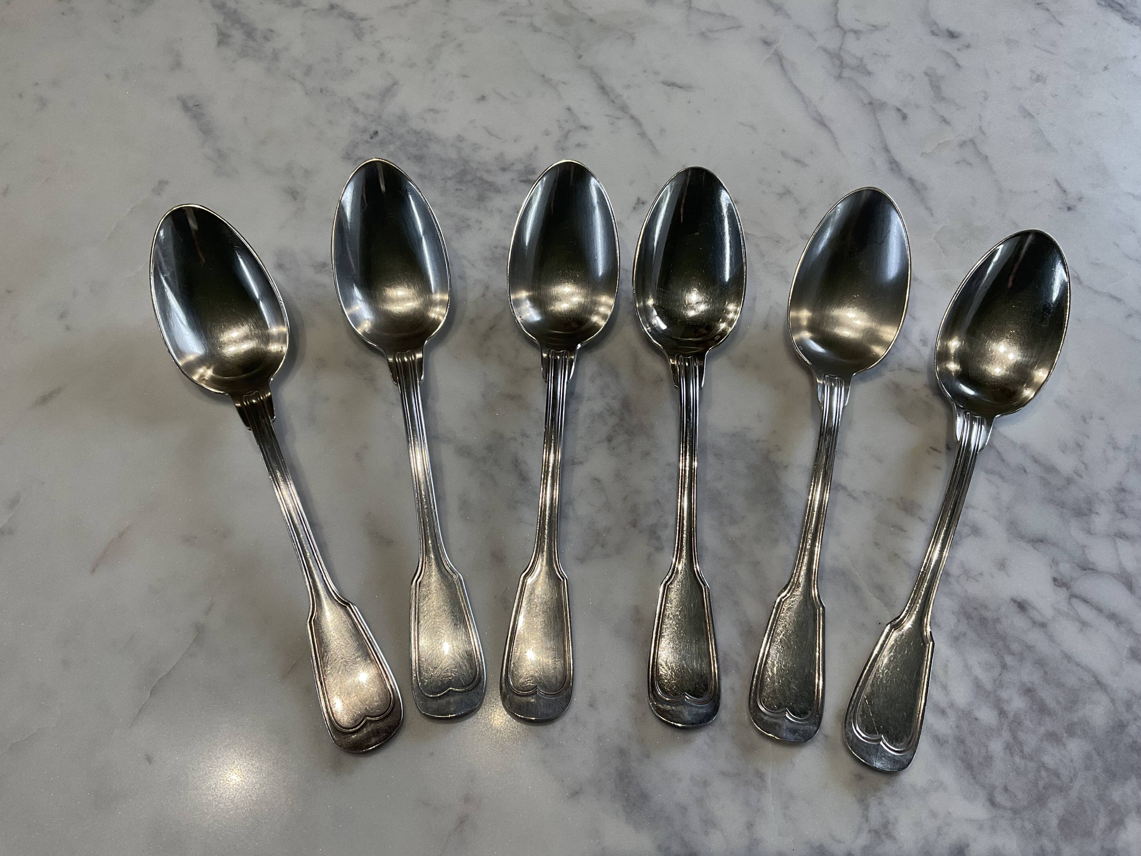 6 tablespoons. Antique. Silver-plated.