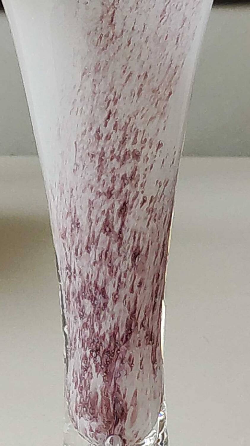 Peter Kaspar Soliflore Vase/Floral design, collared neck. Blown art glass, speckled purple. Shell inclusion. Dim 26.5 x 13 cm
