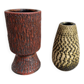 Set of 2 small vintage Dutch Chamotte ceramic vases