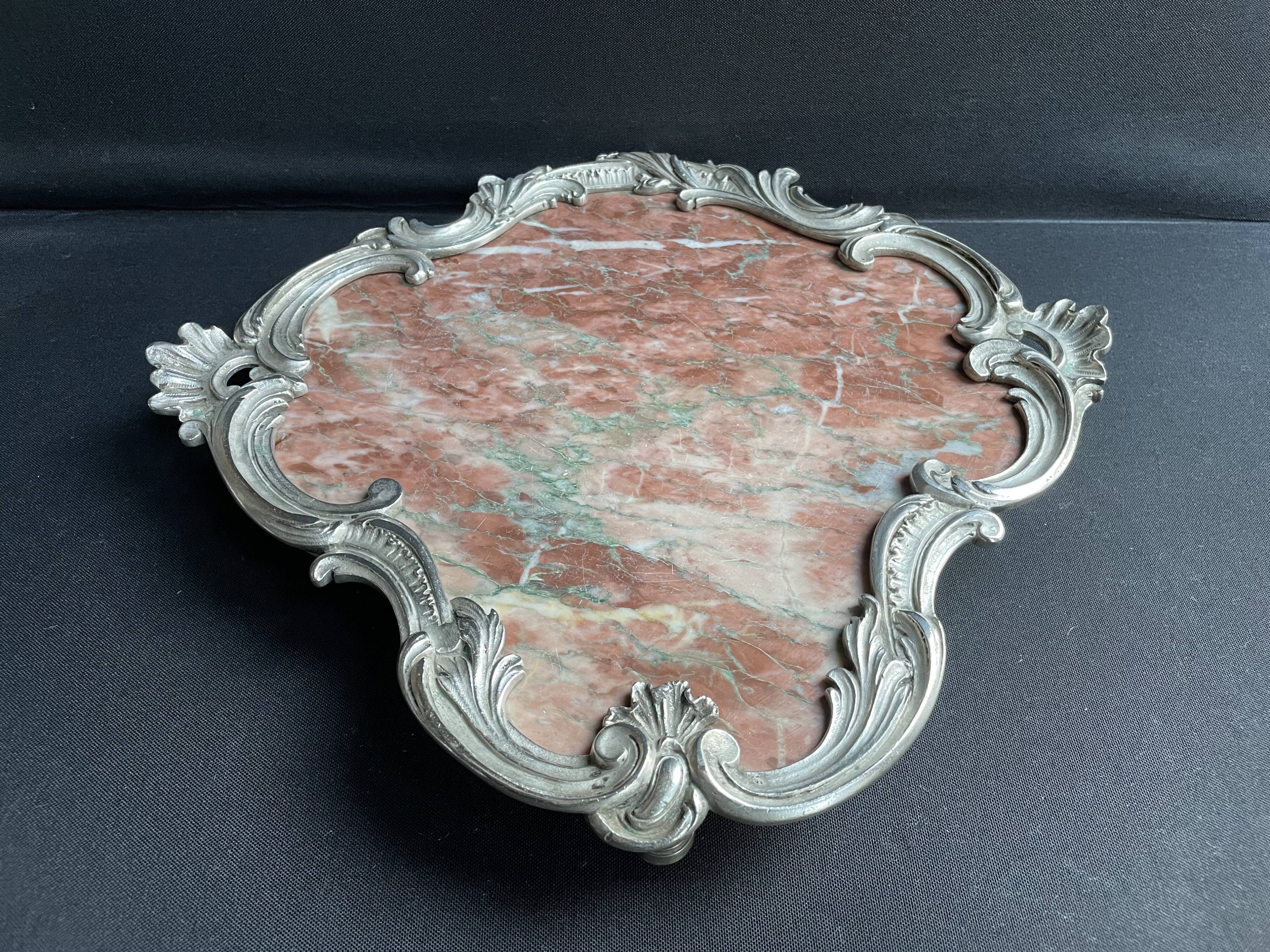 Base or support in marble and bronze silvered Louis XV-Rocaille style